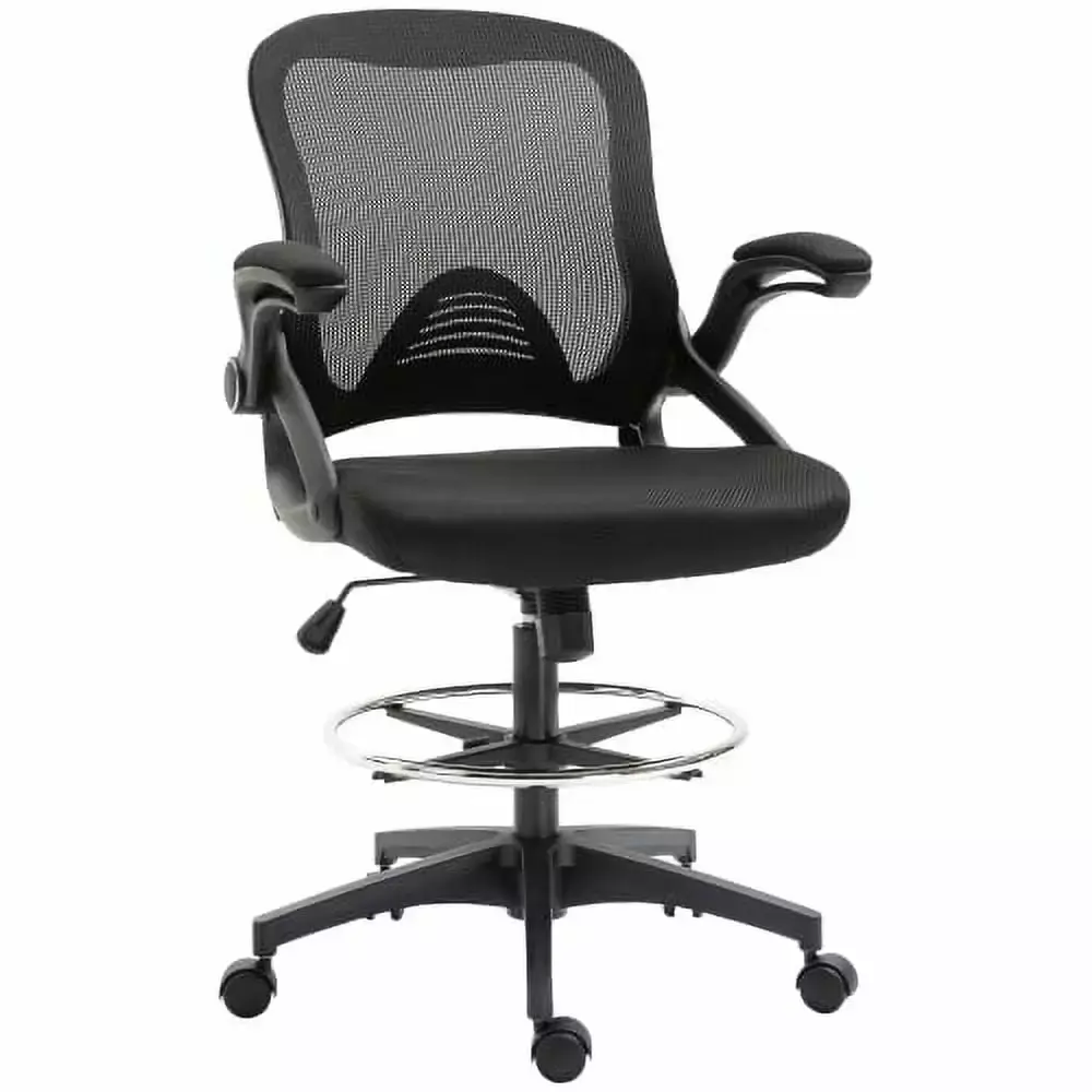 Mesh Drafting Chair Tall Office Chair Lumbar Support Flip-Up Armrests and Footrest Ring Adjustable Height Hypeshops