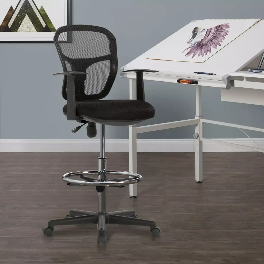 Studio Designs Riviera Drafting Chair Arms and Foot Ring Black