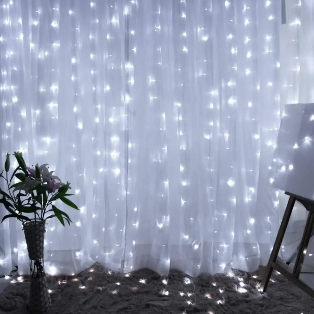StellarCascade Pure Ivory Curtain Lights