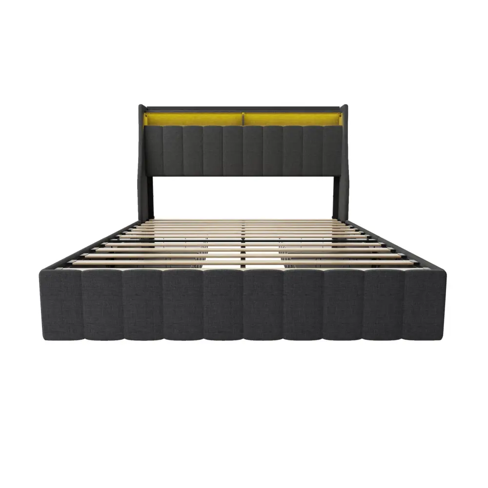 Bed LED Lights, 4 Drawers, Winged Headboard Upholstered