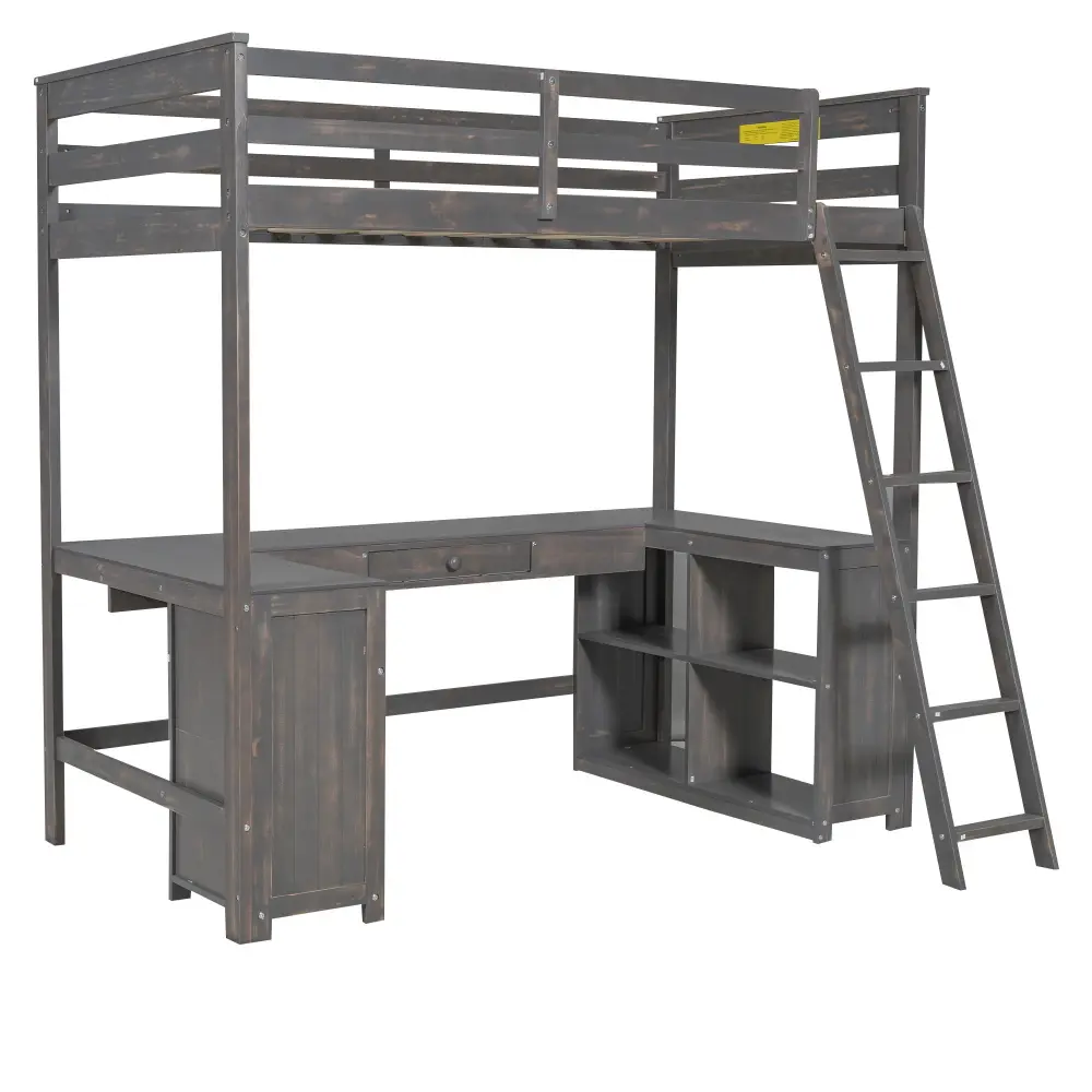 Jewelry Armoire Loft Bed U-Shaped Desk, Drawers, And Storage Shelves
