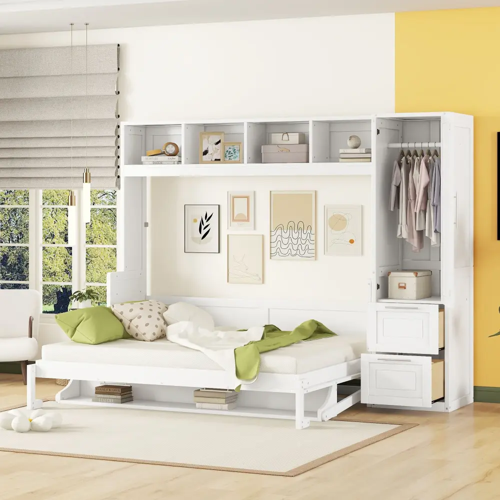 Premium Upholstered Murphy Wall Bed Closet And Drawers