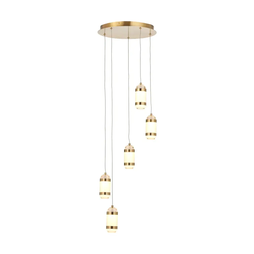 Alondra LED Multi Drop Pendant Light - Gold All-metal & White Glass Iridescent Finish
