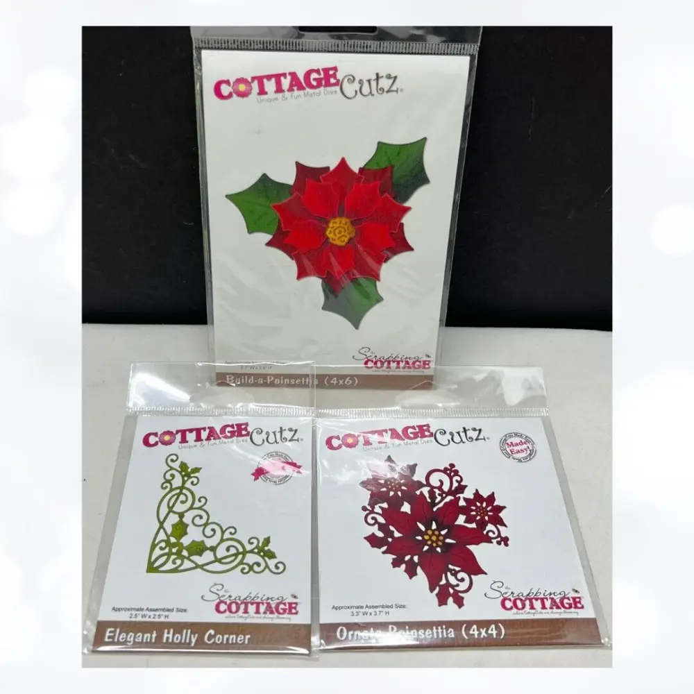 Glittered Snowflake Cottage Cutz BUILD POINSETTIA & Holly Christmas Dies
