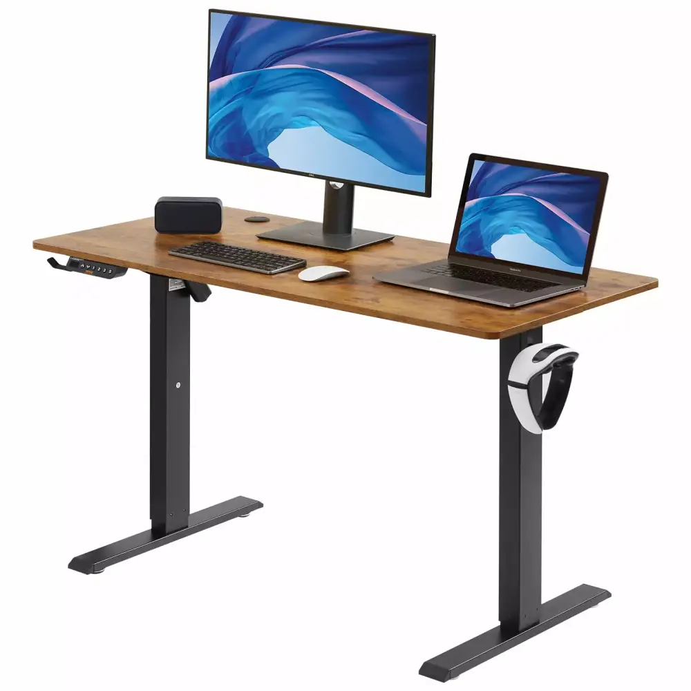 BENTISM Electric Adjustable Height Standing Desk 55.1 x 23.6 Large Sit Stand Desk Memory Preset Brown
