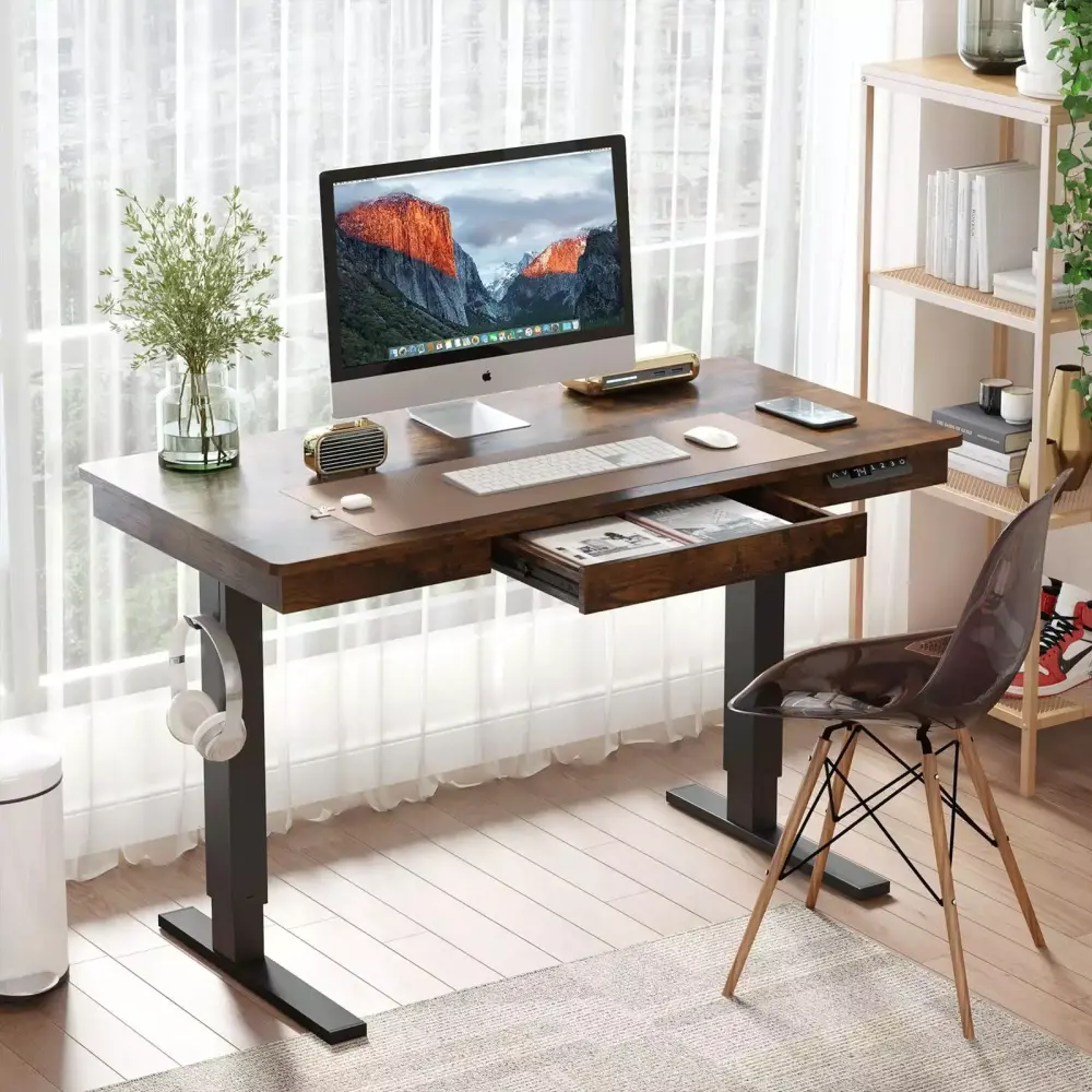 Electric Standing Desk 48 x 24 Drawer 12W Wireless Charging Memory Height Adjustable Emfogo