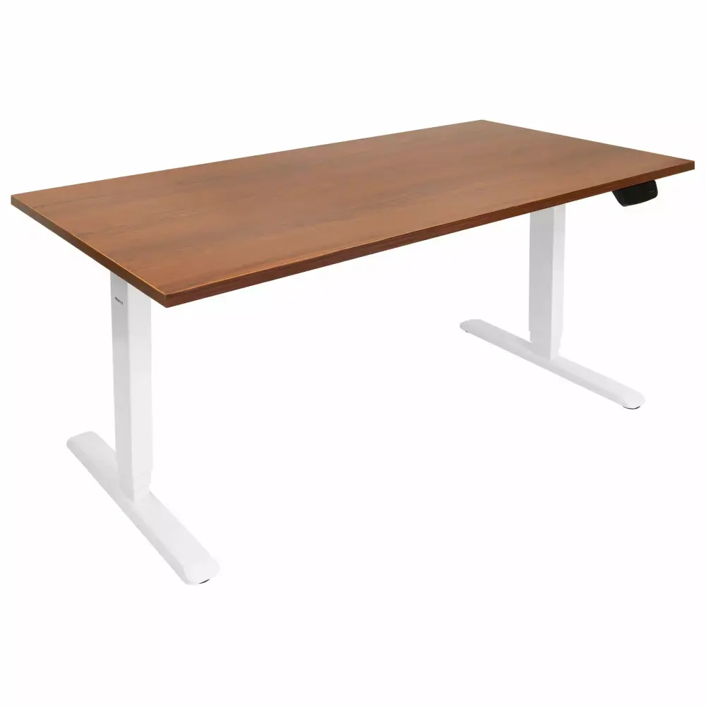 Mount-It Electric Standing Desk White Frame Extra Wide Brown Tabletop Mount-It!