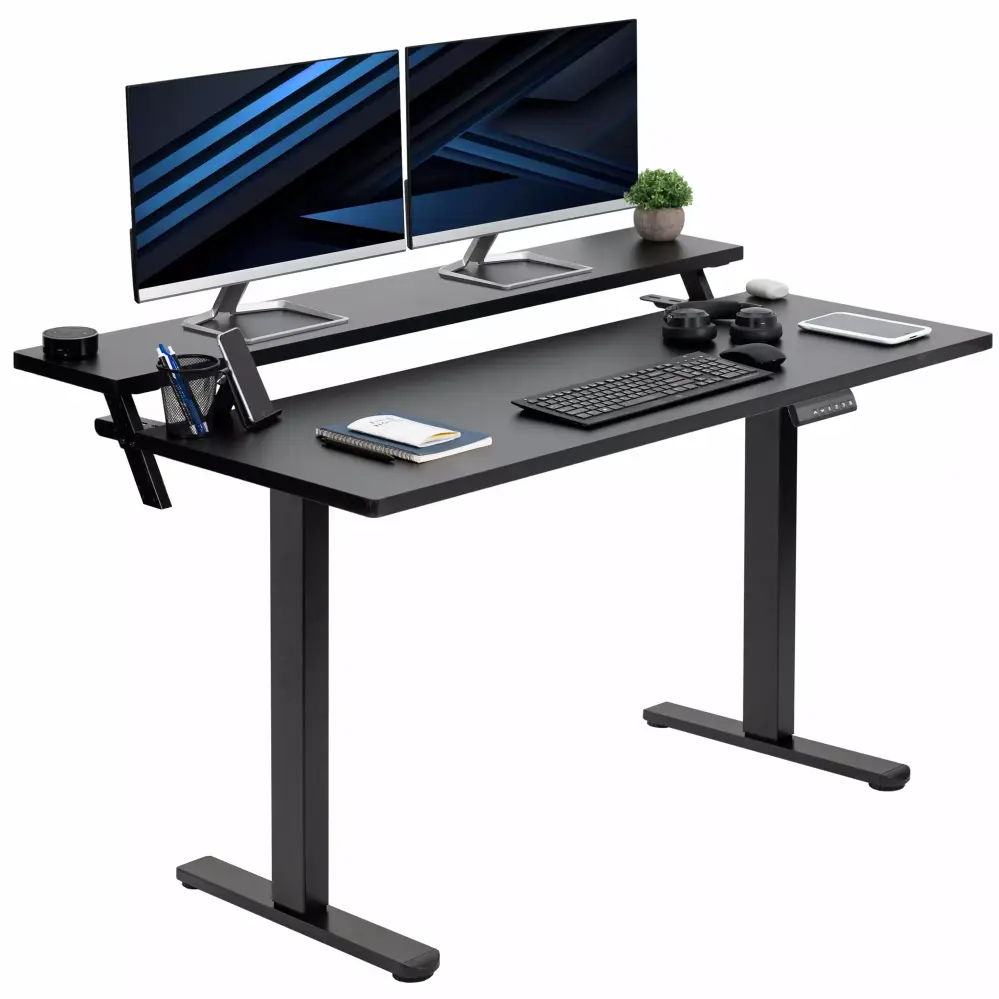 VIVO Black Electric 55 x 30 Dual Tier Dual Motor Standing Desk
