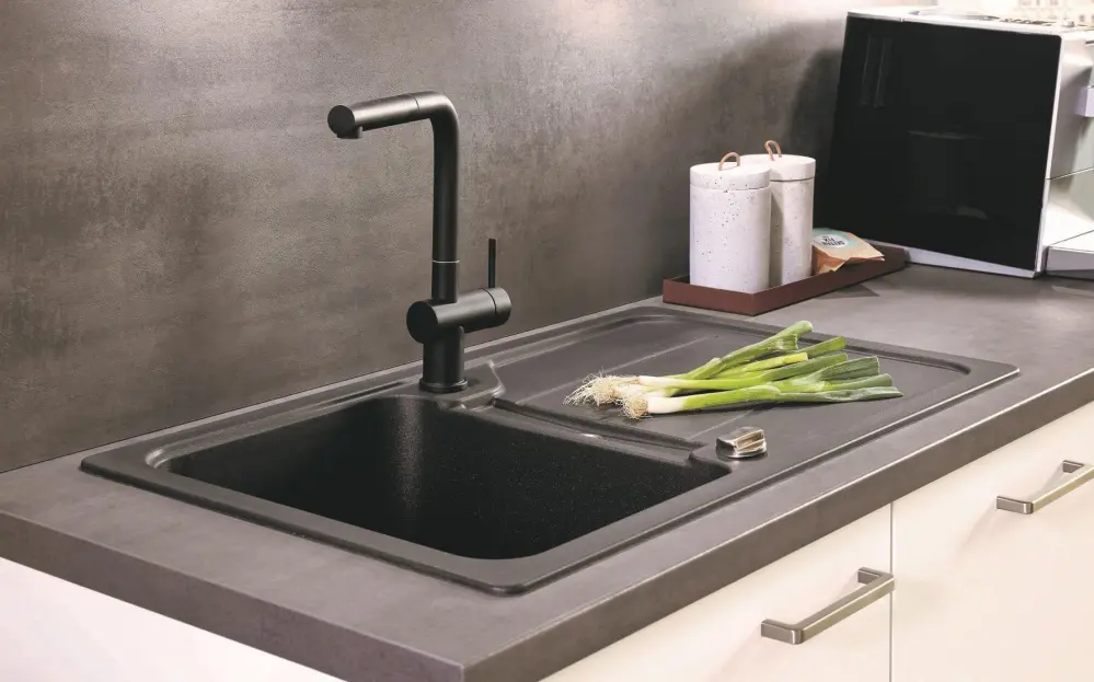 nobilia block kitchen Hof 360 cm chalk concrete slate gray without electrical appliances