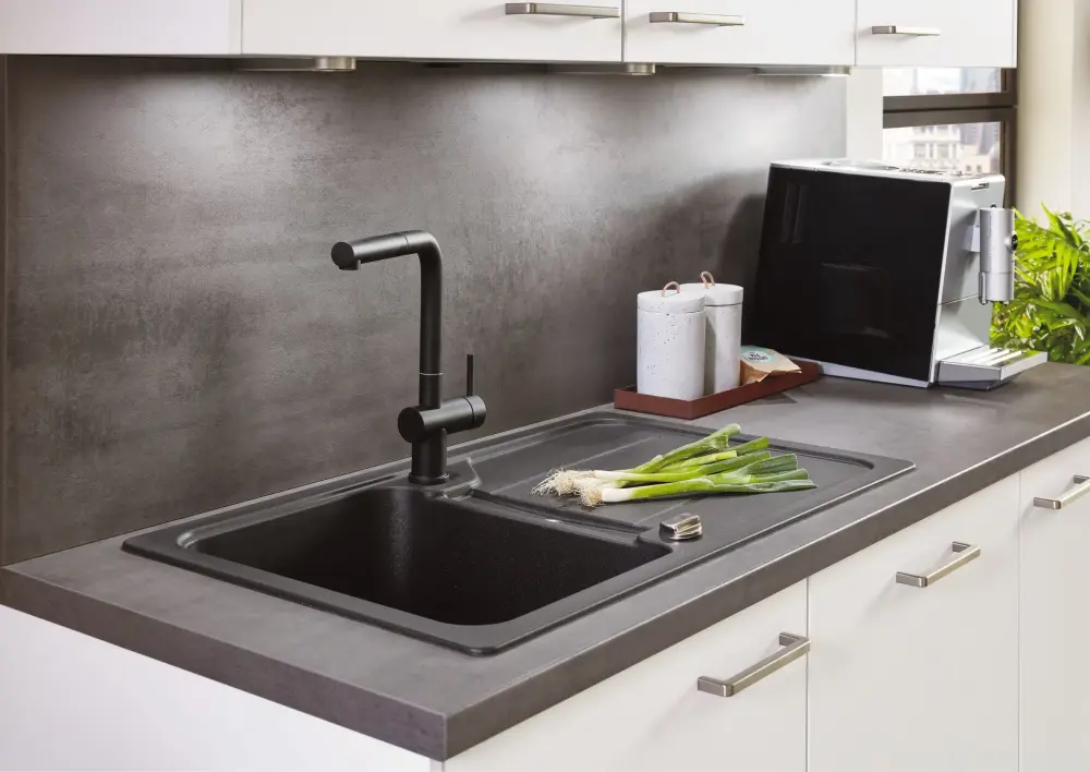 nobilia complete kitchen Dachau 300 cm Alpine snow matte concrete slate gray electrical appliances