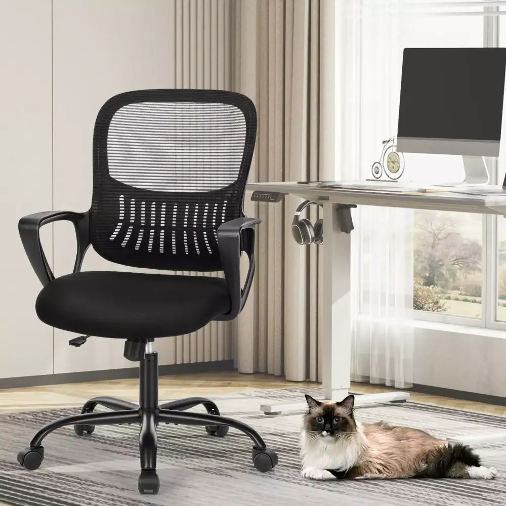 Ergonomic Office Chair Mesh Desk Chair Fixed Armrest Soft Foam Seat Executive Computer Chair ANCEL