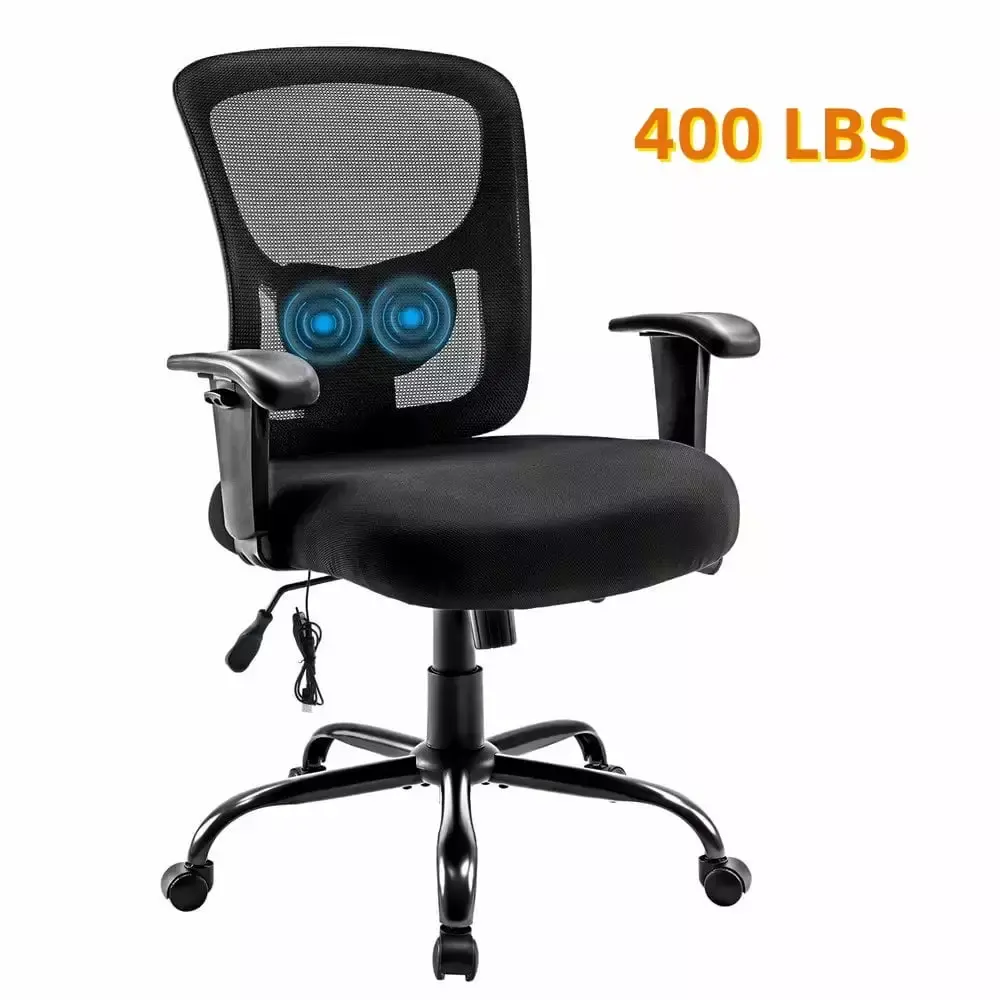8Hours Heavy Duty Ergonomic Office Chair - Mid Back Mesh Chair Adjustable Lumbar Support - Black Bigroof