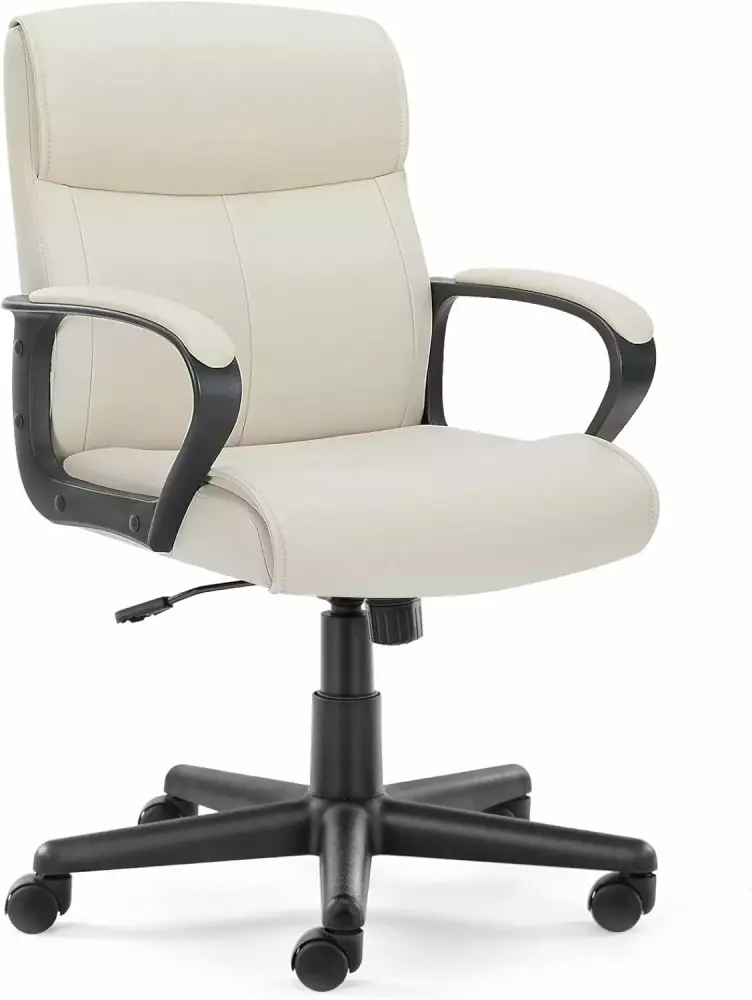 KPUY Ergonomic Desk Chair Padded Armrests Mid Back Lumbar Support Adjustable Height & Tilt Angle Task Chair White