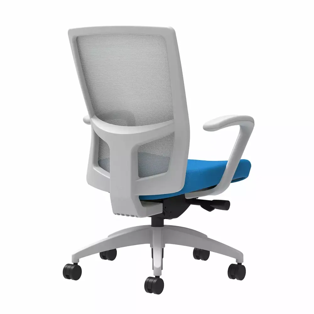 Union & Scale Workplace 2.0 Fabric Task Chair Cobalt Integrated Lumbar Support and Fixed Arms