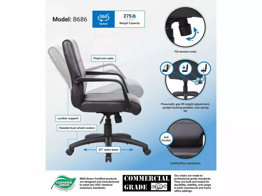 BOSS Office Products B686 Black Executive Chair High Back Office Chair