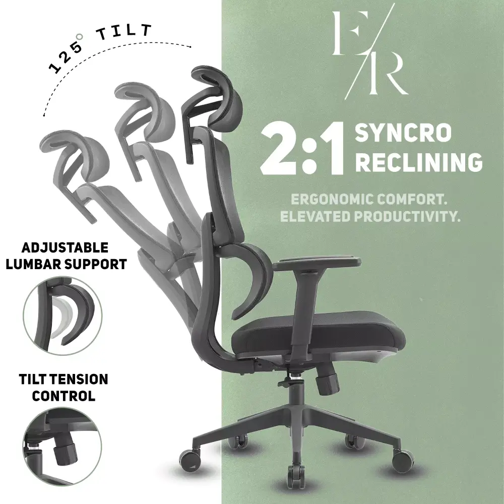 Ella Rhae Mesh Executive Office Chair lumbar. Black