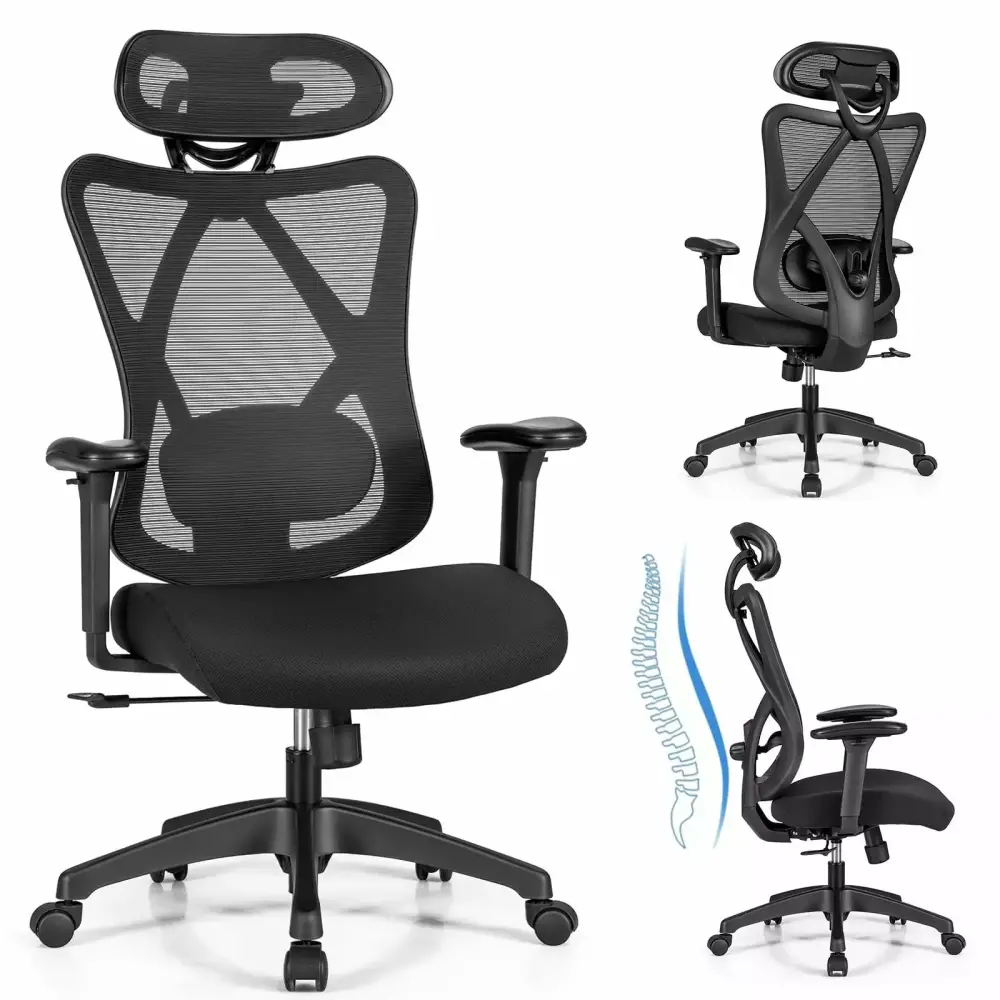 Giantex Ergonomic Mesh Office Chair - High Back Executive Chair Adjustable Lumbar Support & Rotatable Headrest - Black