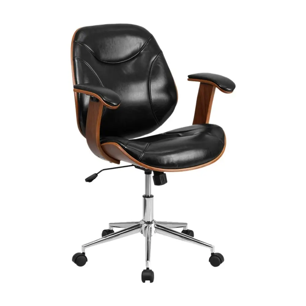Mid-Back Black Leather Executive Wood Swivel Office Chair Offex