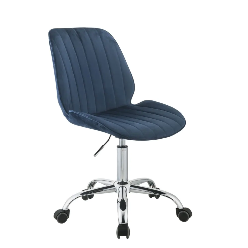 Adjustable Office Chair Channel Stitching Blue and Chrome Saltoro Sherpi