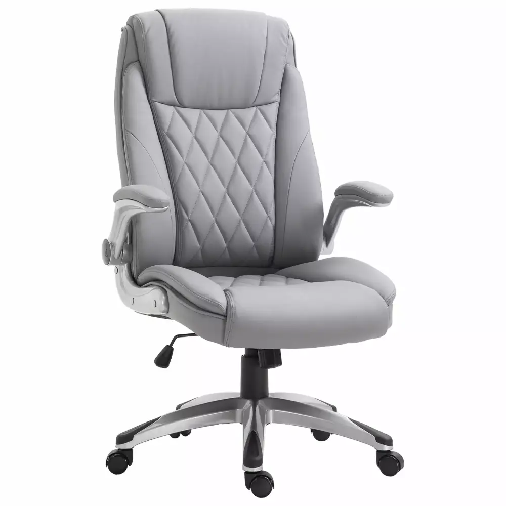 Vinsetto High Back 360 Swivel Ergonomic Office Chair Flip Up Arms - Faux Leather Rocking Chair - Grey