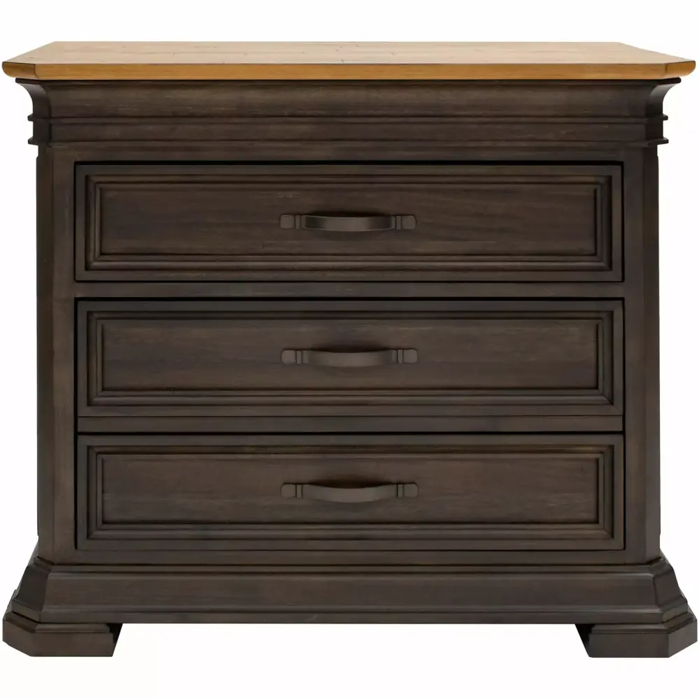 Executive Lateral File Cabinet Solid Wood Plank Top and Locking Drawer Brown Martin Furniture
