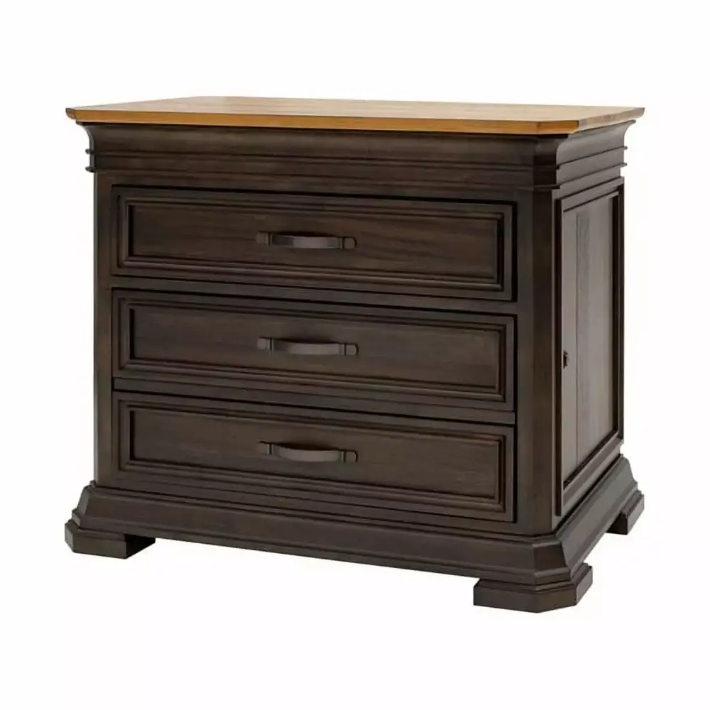 Executive Lateral File Cabinet Solid Wood Plank Top and Locking Drawer Brown Martin Furniture
