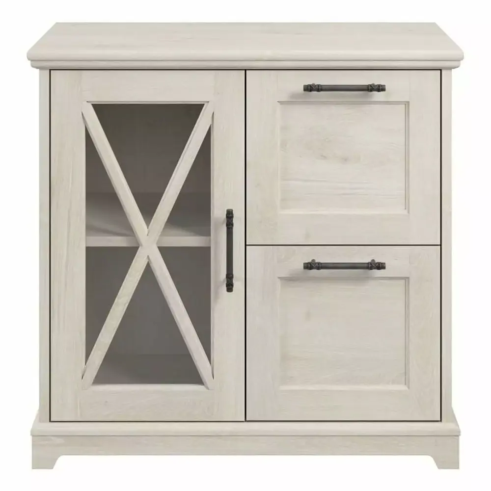 Bush Furniture Lennox Farmhouse 2 Drawer Lateral File Cabinet Shelves Linen White Oak