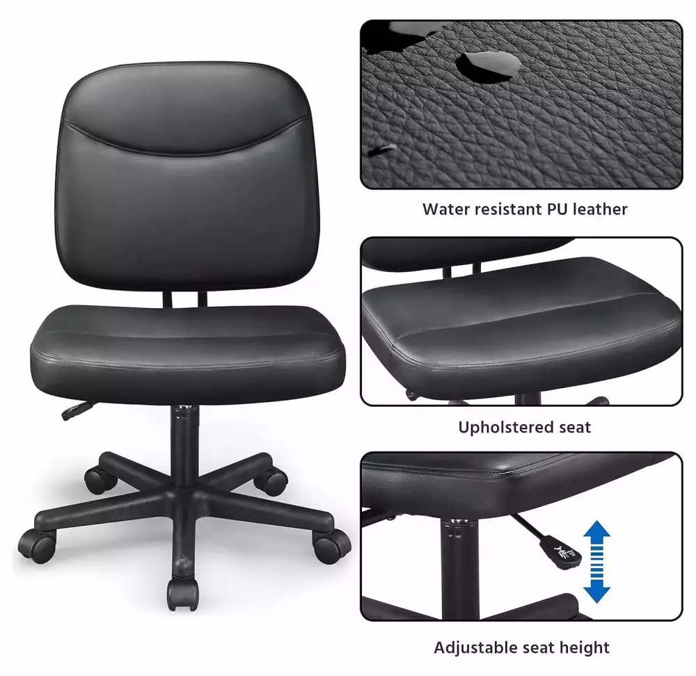Lwory Task Desk Chair Height Adjustable Computer Faux Leather Chair Without Arms Black