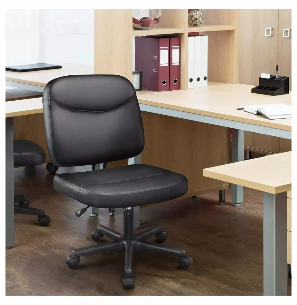 Saney Task Desk Chair Height Adjustable Computer Faux Leather Chair Without Arms Black