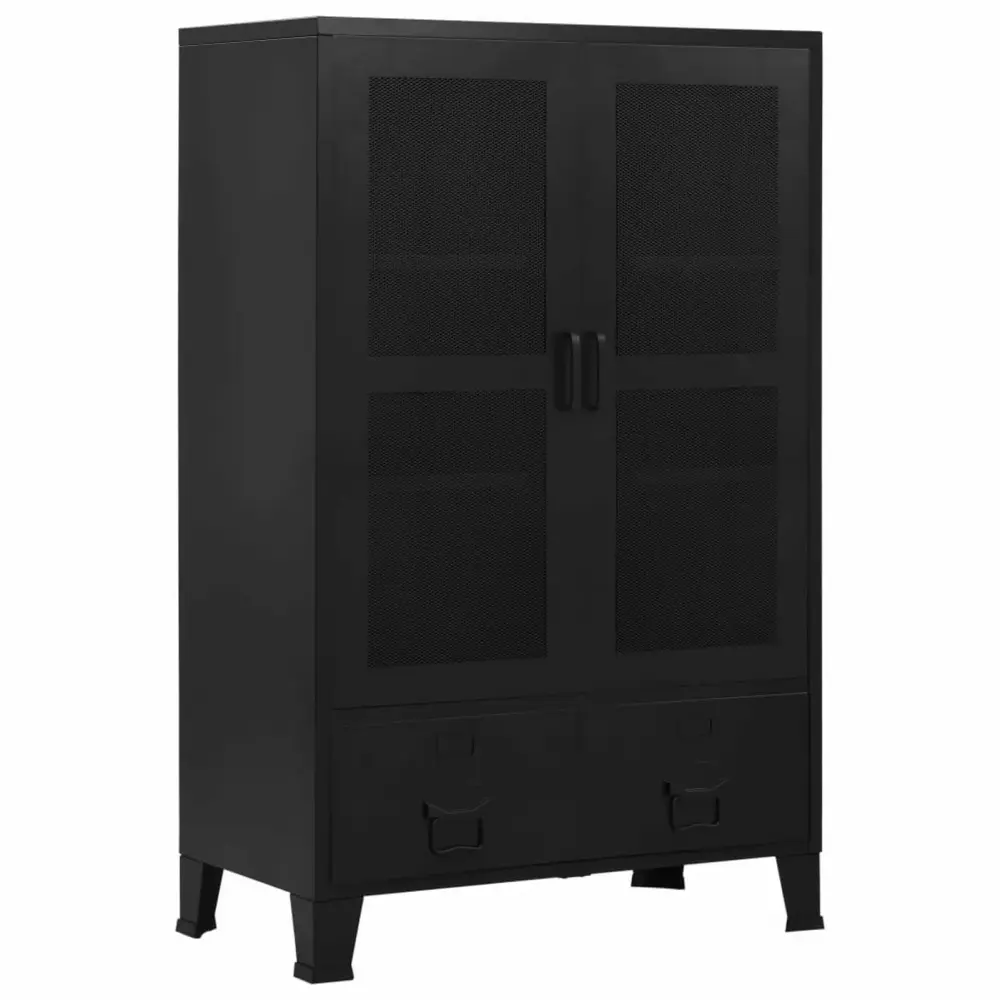 Anself 2 Doors Office Cabinet Storage Shelves and 2 Drawers Metal File Cabinet Black Dcenta