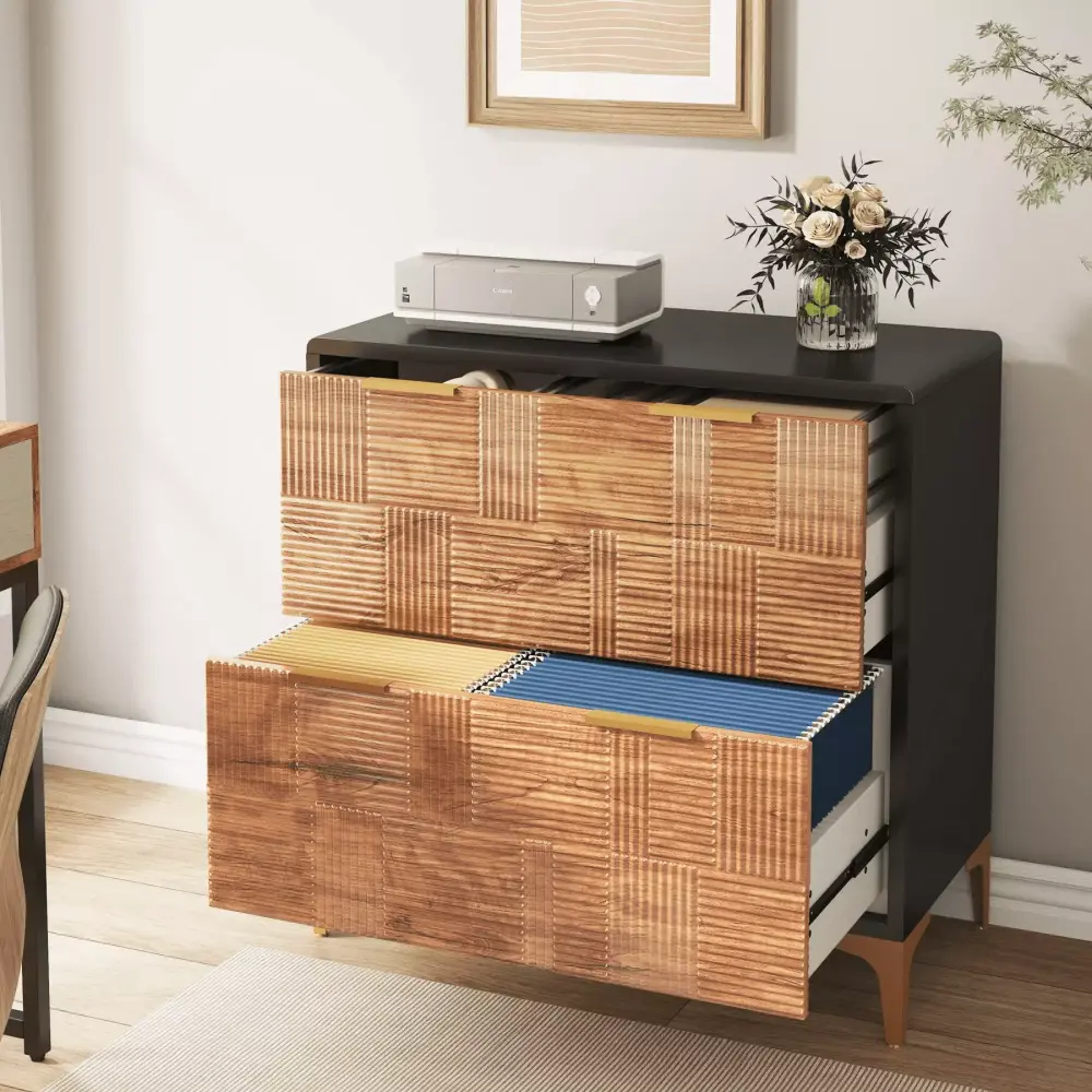 2 Drawer Horizontal Vertical and Horizontal Wood Grain Filing Cabinet Storage Cabinet Sanshome