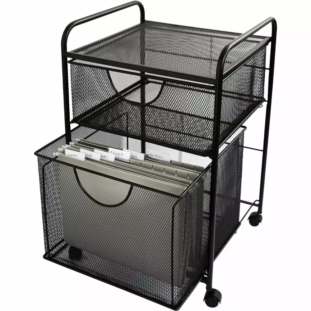 2 Drawer File Cart Black Mobile Filing Cabinet Office Home Hetayc