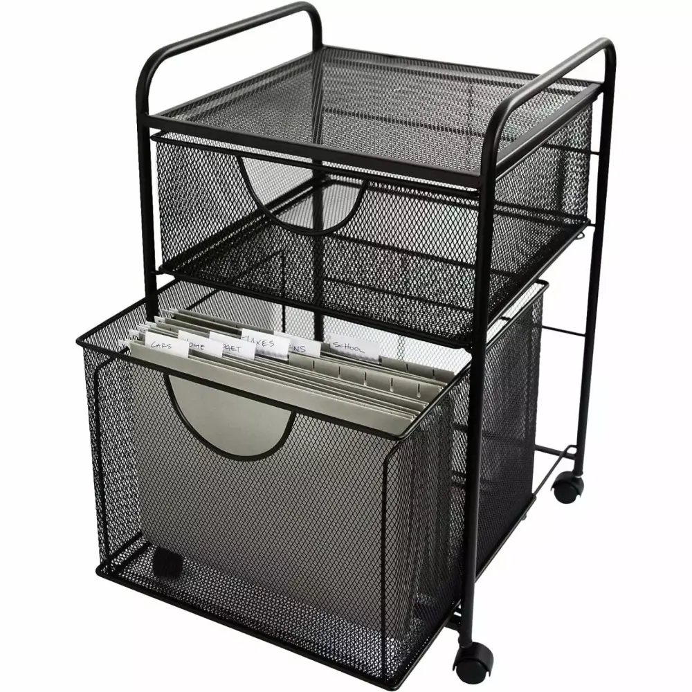 2 Drawer File Cart Black Mobile Filing Cabinet Office Home Hetayc