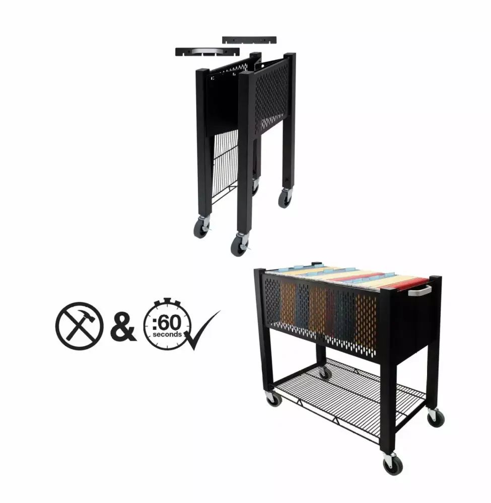 Black Open-Top File Cart 15 x 27 x 27 3/4 Mobile Office Storage Solution Keeomi