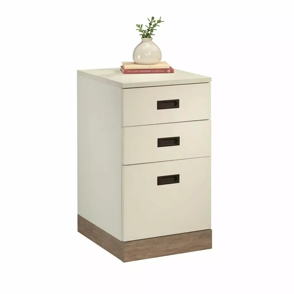 Pemberly Row Engineered Wood File Cart Pebbled White Finish Mobile Office Storage