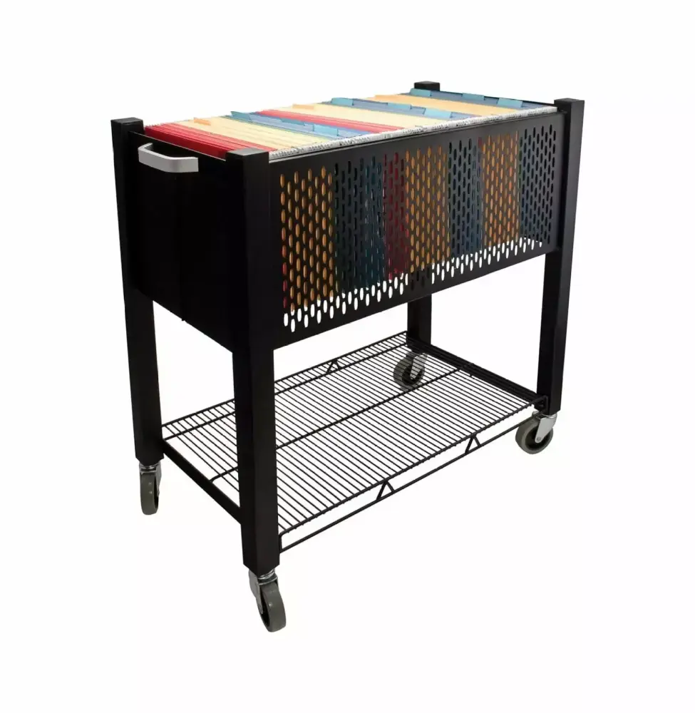 Black Open-Top File Cart 15 x 27 x 27 3/4 Mobile Document Organizer Office ZAWkirJ