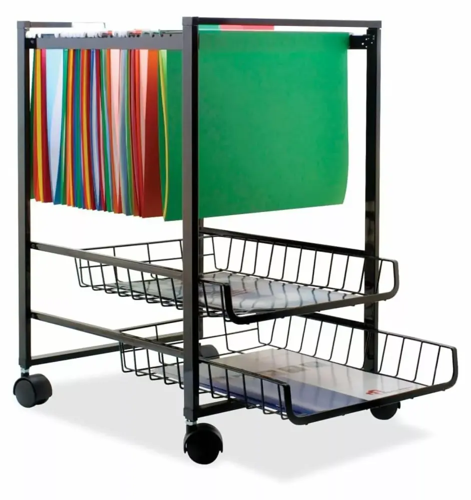 ZHI-22 Mobile File Cart Sliding Baskets Metal 2 Drawers 1 Bin Black