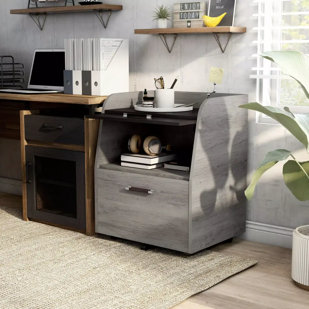 Denhour DH BASIC Transitional Vintage Grey Oak and Wenge Single-Drawer Mobile File Pedestal