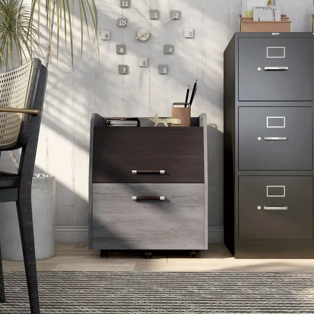 Denhour DH BASIC Transitional Vintage Grey Oak and Wenge Single-Drawer Mobile File Pedestal