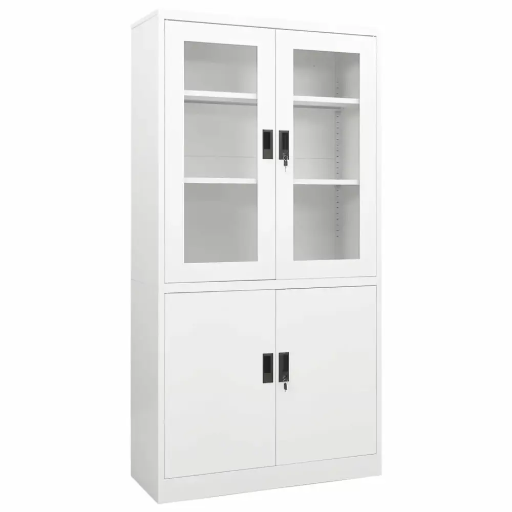 Anself Office Cabinet 3 Adjustable Shelves and Steel Glass Doors White 35.4 x 15.7 x 70.9 Inches iKayaa