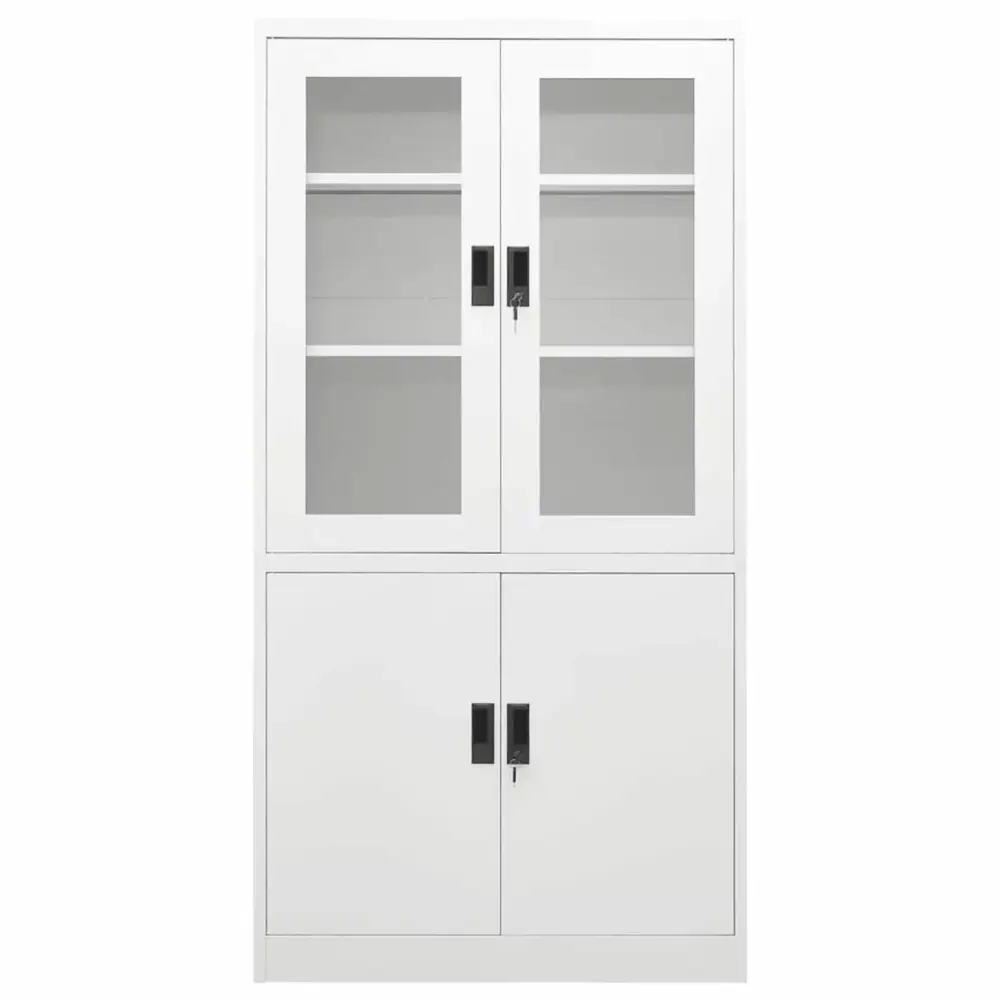 Anself Office Cabinet 3 Adjustable Shelves and Steel Glass Doors White 35.4 x 15.7 x 70.9 Inches iKayaa