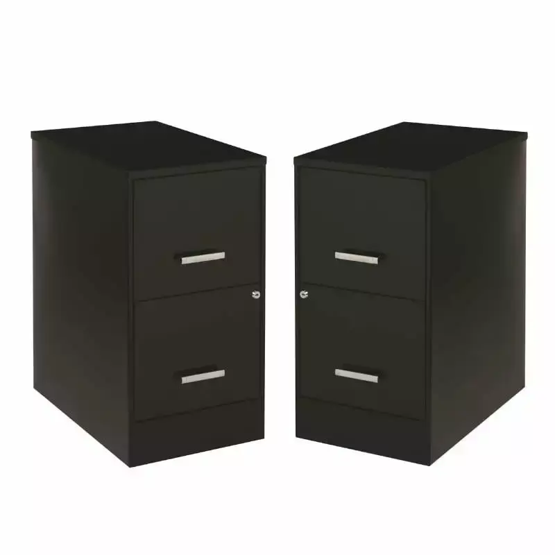 2 Piece Metal Filing Cabinet Set 2 Drawers Black Office Storage Solution Home Square
