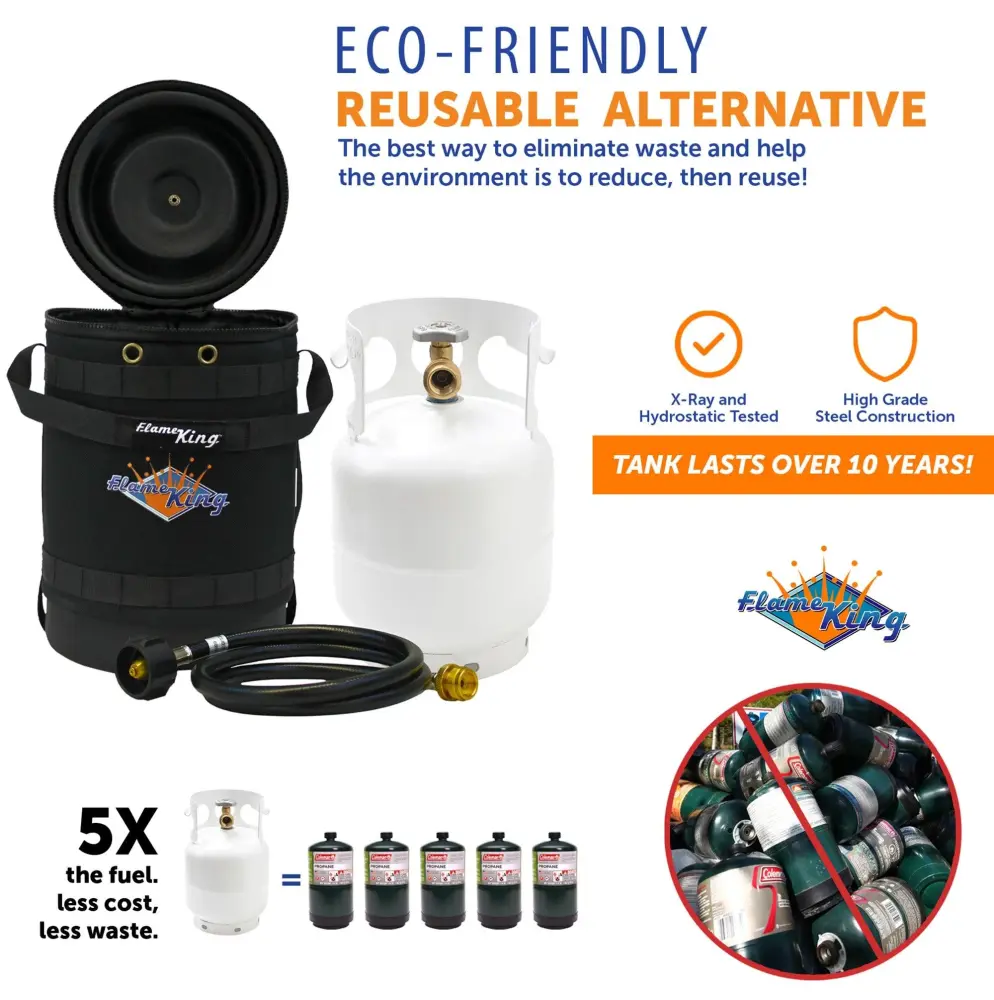Flame King Propane Gas Hauler Kit 5lb Propane Tank, Adapter Hose and Shielded Protective Carry Case