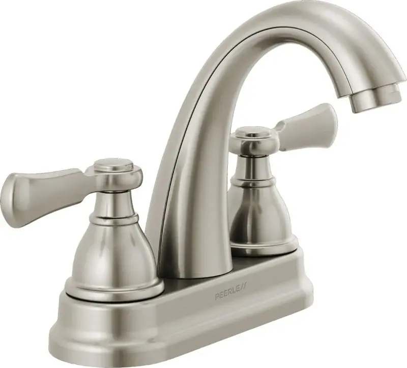 Peerless Elmhurst Series P2565LF-BN Centerset Bath Faucet, 1 gpm, 2-Handle, 3-Faucet Hole, Zinc, Satin-brushed Nickel