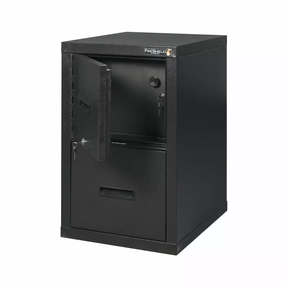FireKing FireShield 22D Vertical 1-Drawer File Cabinet and Safe Black Stone Metal