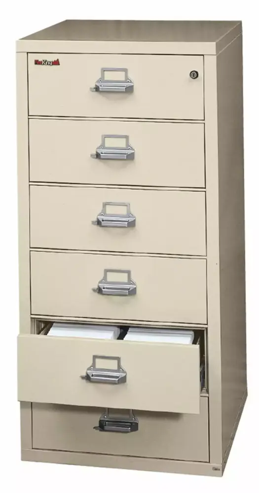 FireKing Six-Drawer Card Check Note Filing Cabinet Wide Fire Resistant High-Security Black