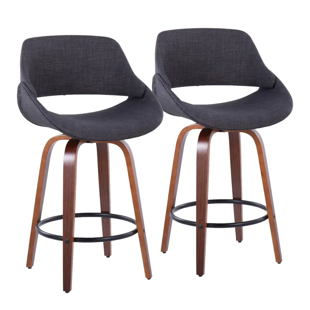Fabrico - Mid Century Present-day Fixed Height Counter Stool & Round Footrest (Set 2)