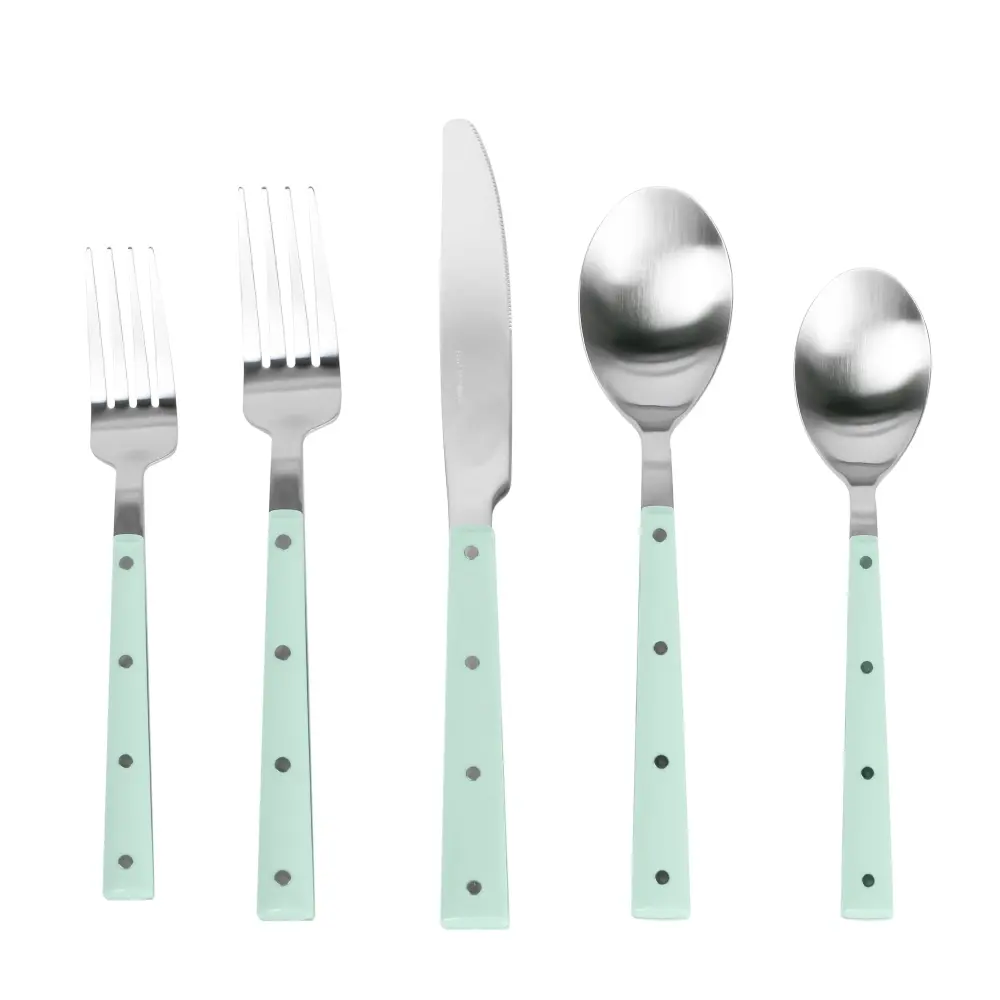 Soline Mint and Stainless Hardened Flatware - Set 5 Pieces - Service 1