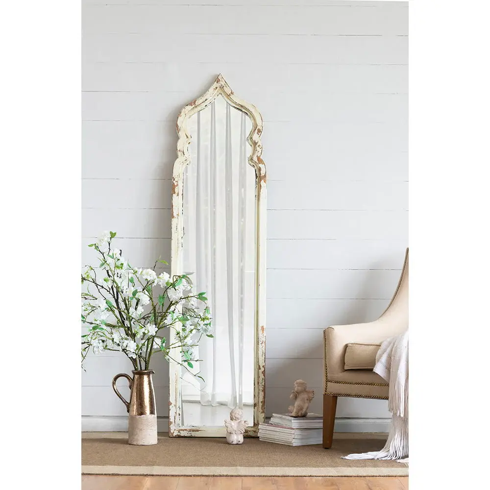 Oversized Full Length Floor Mirror, Timeless Shabby Chic Wooden Frame Leaning, Bedroom, Living Room - White