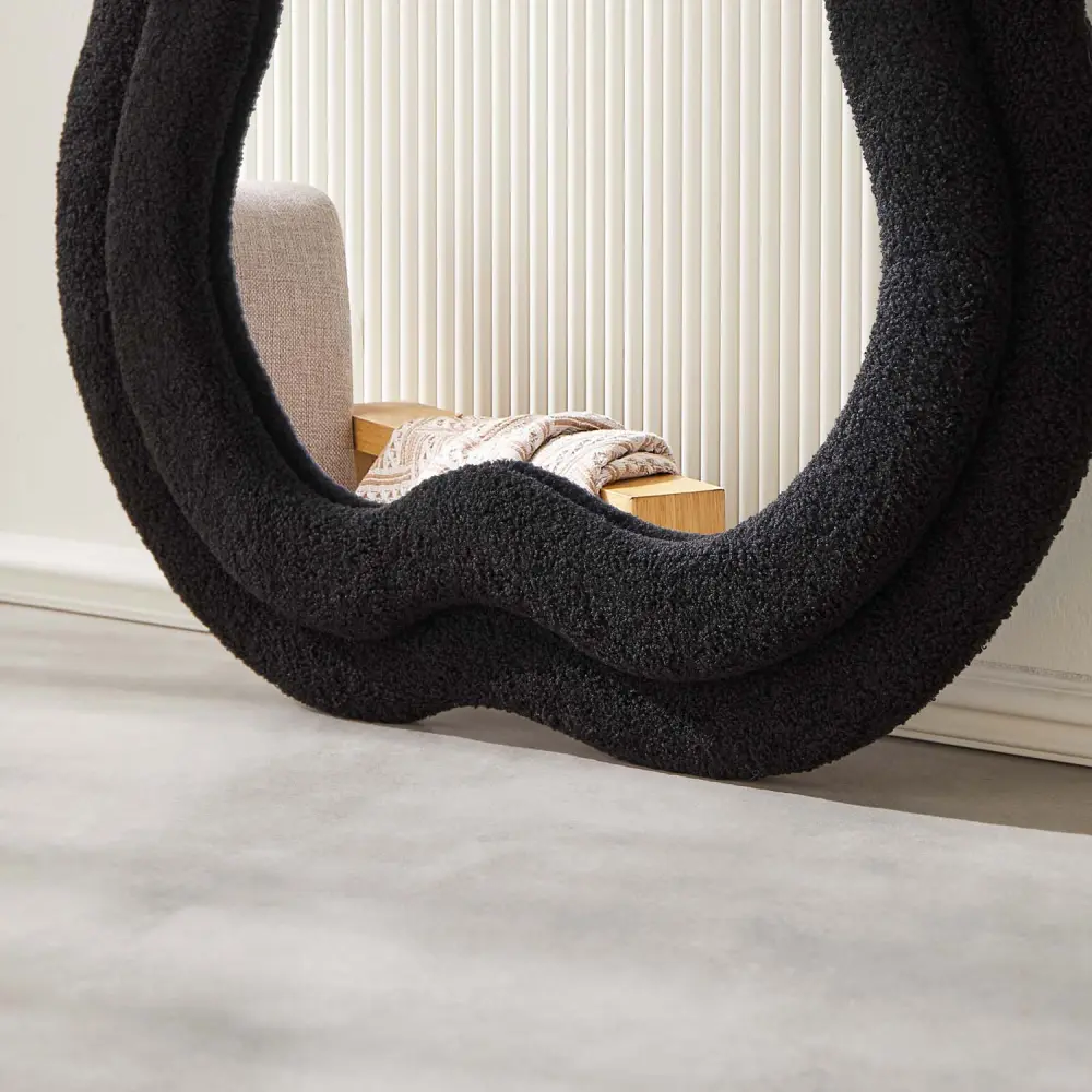 Wavy Floor Mirror Flannelette Fabric Frame 63’’ x 24’’ (H x W) Jet-black